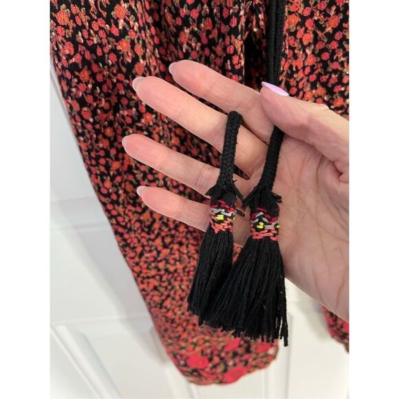 Free People Women's Small Floral Red Black Viscose Wide Leg Jumpsuit One Piece - Picture 4 of 11